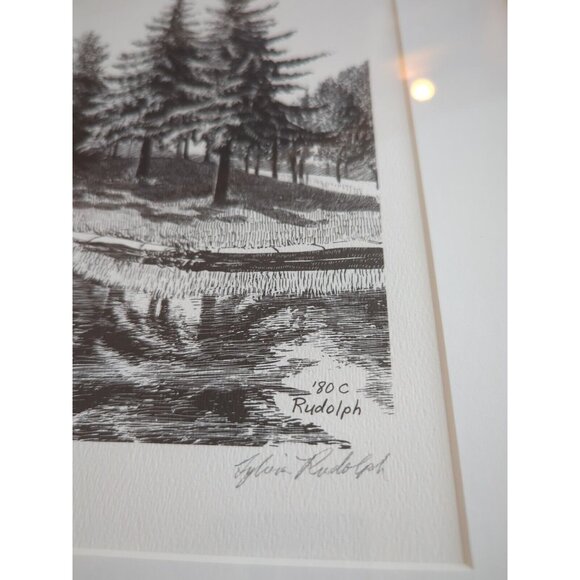 Vtg 1980 Sylvia Rudolph Minnehaha Creek Signed Ink Original Wood Framed 22x18 - Picture 9 of 13